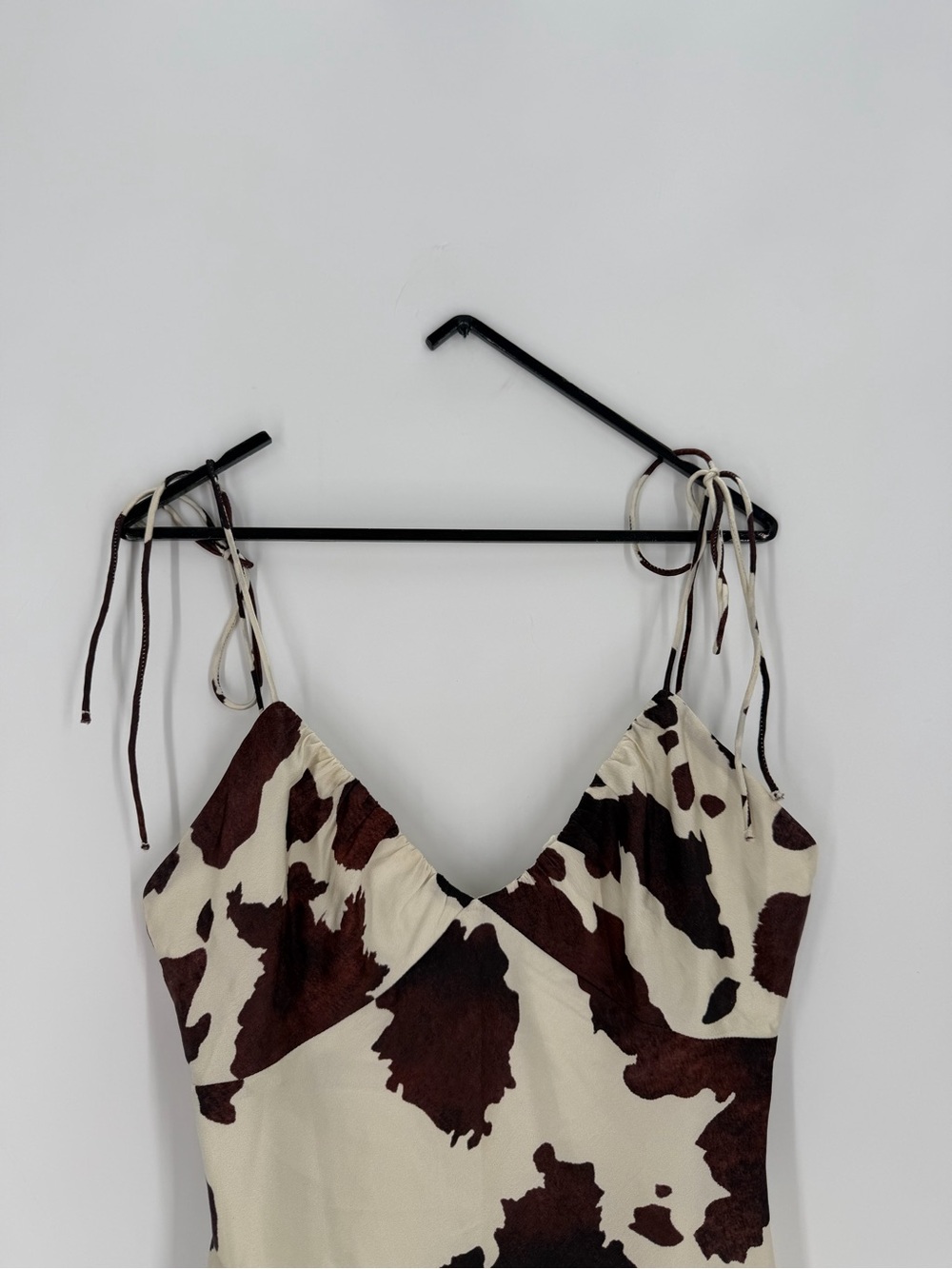 Hansen & Gretel Rare Cow Printed Silk Blend Tie Straps Dainty Slip Mini Dress